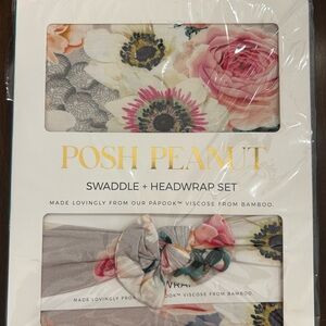 Posh Peanut French Gray Swaddle & Headwrap Set
